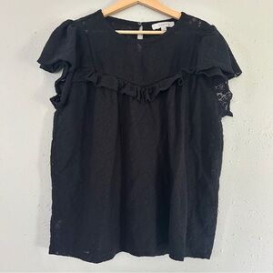 LOFT Black Sleeveless Ruffled Blouse Lace Formal Neutral XXL